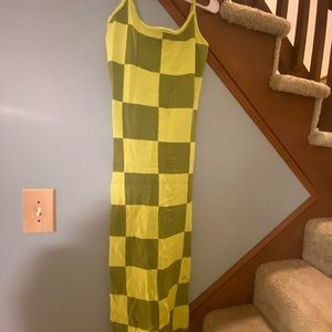 Checkered long knit dress